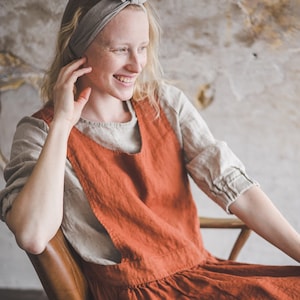 Pinafore Linen Apron Dress, Japanese Linen Work Dress, Linen Apron
