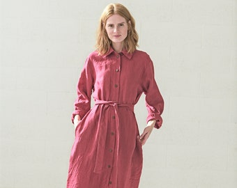 Linen Shirt Dress / Long Sleeves Dress / Casaul Long Dresses  / Oversize Linen Dress