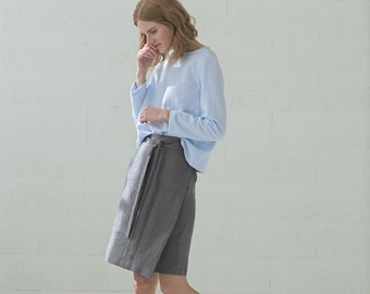 Wrap Linen Skirt / Linen Skirt / Midi Skirt / Knee Length Linen Skirt / Linen Wrap Skirt