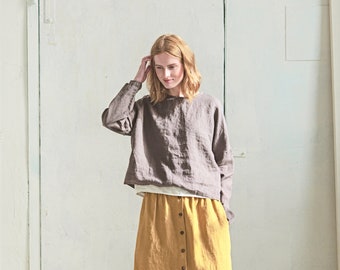 Loose Linen Top / Casual Linen Blouse / Short Oversize Top