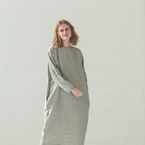 Oversize Linen Tunic Dress, Long Linen Dress, Maxi Linen Dress with Long Sleeves image 1