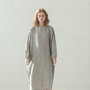 Oversize Linen Tunic Dress, Long Linen Dress, Maxi Linen Dress with Long Sleeves image 2