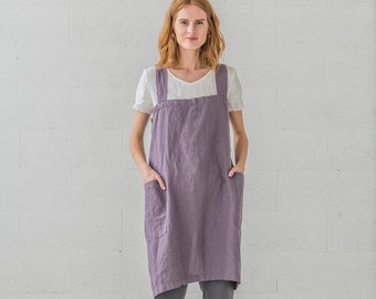 Grembiule Lungo Donna Stile Giapponese In Cotone Grigio – Incrociato Con 2 Tasche, Per Ristoranti, Fioristi, Cucina