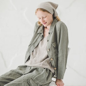 Linen Cargo Jacket, Jacket for Women, Linen Jacket with Large Front Pockets, Flax Linen Blazer