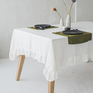 Ruffled Linen Tablecloth: Handmade European Fabric Table Linen