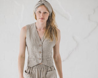 READY TO SHIP Classic Linen Vest / Classic Linen Sleeveless Coat / Classic Style Tie Front Vest