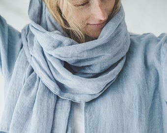 Linen Scarf / Linen Gauze Scarf / Linen Scarves Washed Lightweight / Softened Long Unisex Scarf