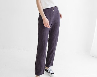 Classic Linen Pants / Slim Mid Waist Linen Pants / Straight Flax Linen Trousers