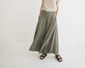 Palazzo Linen Pants, Linen Culottes, Wide Leg Long Linen Pants, Summer Linen Culottes Pants