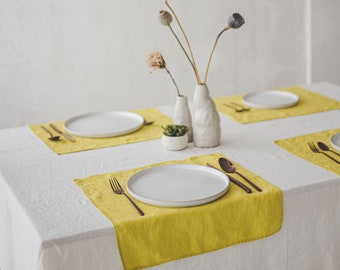 Linen Napkins Set Of 4, 6, 8, 10, 12, 14, 16 in Lemon, Table Decor Gift, Handmade Linen Gift, Housewarming Gift