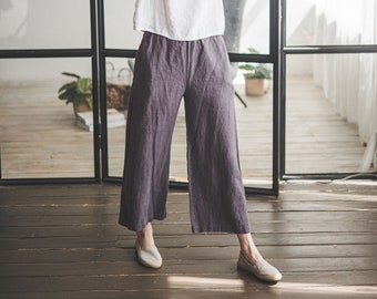 Linen Pants Relaxed Fit / Loose Linen Culottes / Wide Leg Spring Linen Pants