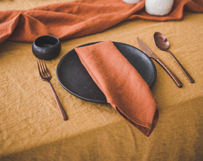 Table Linen Napkins Set in Burnt Orange, Handmade Linen Gift