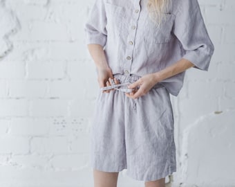 Oversize Linen Shorts / Women Flax Linen Shorts / Summer Linen Shorts