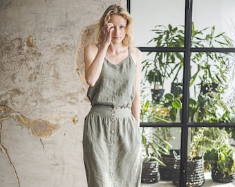 Linen Slip Tank Top / Minimalist Summer Linen Blouse / Camisole Linen Top / Scoop Neck Women Blouse