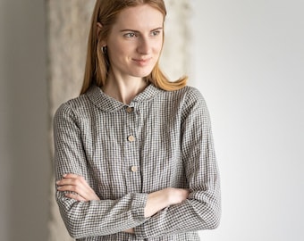 Peter Pan Collar Linen Shirt / Classic Woman Shirts / Fitted Linen Shirt