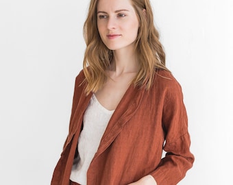 Loose Linen Cardigan Jacket: Long Sleeve Boho Style