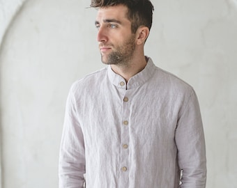 Chemise classique en lin pour hommes / Chemise à boutons en lin à manches longues / Vêtements en lin pour hommes / Chemises en lin d'été