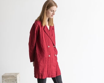 Linen Boyfriend Jacket, Classic Linen Blazer with Pockets, Loose Linen Coat, Linen Blazer Dress