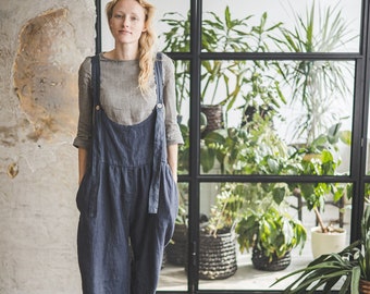 Linen Jumpsuit / Boho Linen Romper / Loose Linen Overall / Oversized Linen Jumper Unisex