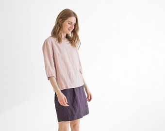 Loose Linen Top: Mellow Rose Summer Blouse