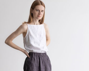 Linen Slip Blouse / Square Summer Linen Tank Top / Camisole Linen Top / White Classic Linen Top