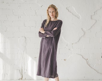 Linen Dress Loose Fitting / Linen Tunic Dress / Linen Dress Midi Length