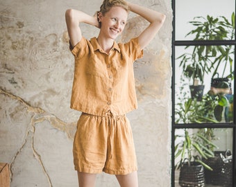 READY TO SHIP Linen Shorts, Casual Linen Summer Shorts, Women Beach Shorts, Linen Lounge Shorts, Mini Linen Shorts