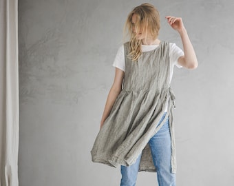 Striped Linen Pinafore Dress: Multifunctional Apron