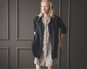 Linen Cardigan Heavy Flax / Shirt Jacket for Women / Linen Jacket with Pockets / Cardigan for Women