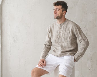 Men's Long Sleeve Linen Shirt: Casual Button Up Flax Shirt