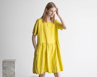 Swing Linen Dress, Linen Soft Dress, Summer Loose Linen Dress, Handmade Linen Dress, Midi Linen Dress