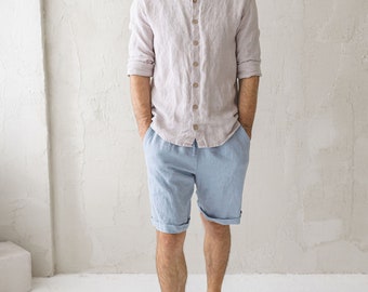 Relaxed Men's Linen Shorts / Summer Linen Elastic Waist Shorts For Men / Basic Linen Shorts For Men