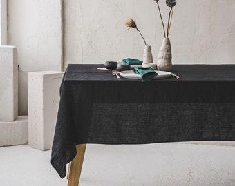 Black Linen Tablecloth, Custom Linen Table Decor, Round, Square, Rectangular Table Linens
