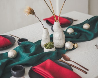 Dark Forest Linen Table Runner / Table Linen Decor / Handmade Linen Gift / Custom Linen Table Runner