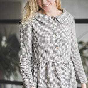 Renaissance Spring Linen Dress, Romantic Linen dress With Long Sleeves, 1950's Style Linen Dress, Collared Women Dress