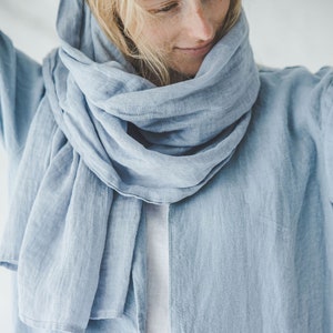 Linen Scarf / Linen Gauze Scarf / Linen Scarves Washed Lightweight / Softened Long Unisex Scarf image 1