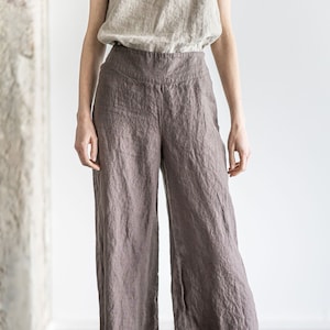 Wide-Leg Linen Pants, Relaxed Fit Flax Linen Pants, Linen Trousers For Women, Summer Linen Culottes image 1