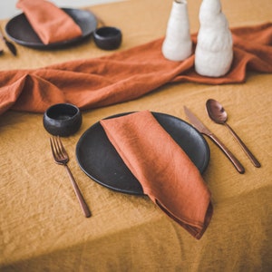 Table Linen Napkins Set in Burnt Orange, Handmade Linen Gift