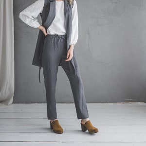 Classic Heavy Linen Pants / Fitted Woman Pants / Tapered Linen Trousers