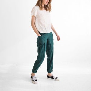 Cargo Linen Pants, Urban Linen Pants, Mid Waist Trousers