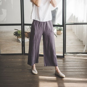 Linen Pants Relaxed Fit / Loose Linen Culottes / Wide Leg Spring Linen Pants