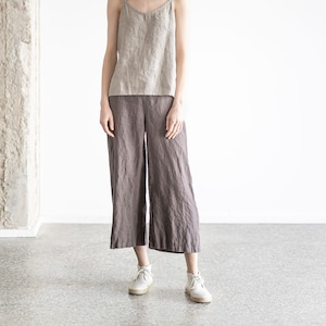 Wide-Leg Linen Pants, Relaxed Fit Flax Linen Pants, Linen Trousers For Women, Summer Linen Culottes image 2