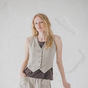 Classic Linen Vest With Back Ties / Classic Linen Sleeveless Coat / Classic Style image 1