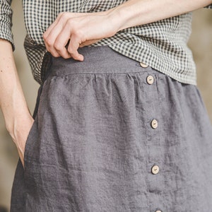 Linen Skirt Button Opening, Retro Flax Linen Midi Skirt, High Waist Linen Skirt image 1