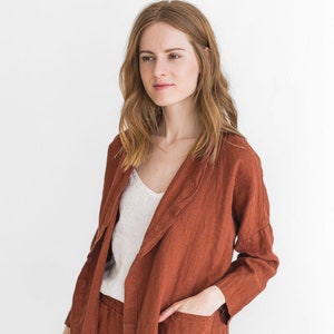 Loose Linen Jacket, Simple Linen Cardigan Jacket, Long Sleeve Jacket for Women, Boho Linen Jacket