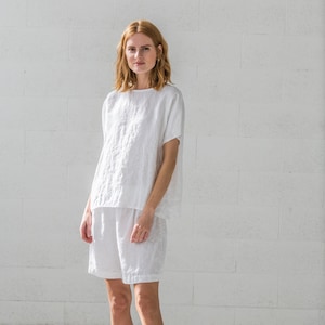 Linen Pajama Set FLORA/ Luxury Loungewear for Woman/ Peasant Top