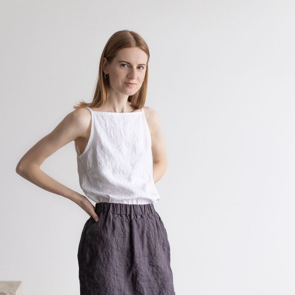 READY TO SHIP Linen Slip Blouse / Square Summer Linen Tank Top / Camisole Linen Top / White Classic Linen Top