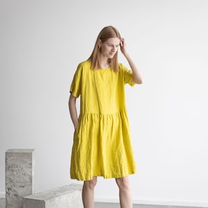 Swing Linen Dress, Linen Soft Dress, Summer Loose Linen Dress, Handmade Linen Dress, Midi Linen Dress image 1