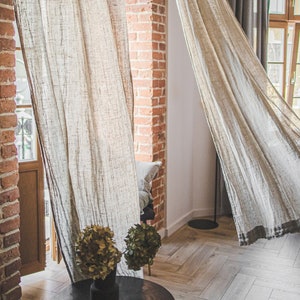 READY TO SHIP Light Sheer Linen Day Drapes, Linen Curtains Ripple Fold See-Through, Soft Custom Linen Day Curtains