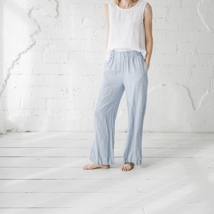 Long Linen Pants Wide Leg / Summer Linen Trousers / Women Elastic Waist Linen Pants / Linen Culottes